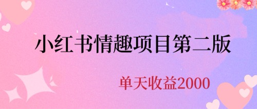 【副业项目6945期】最近爆火小红书情趣项目第二版，每天2000+-行行副业