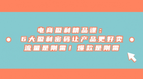 【副业项目7132期】电商盈利精品课：6大盈利，密码让产品更好卖，流量是刚需-行行副业