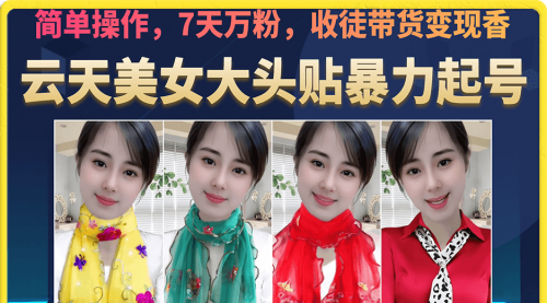【副业项目7149期】美女大头贴暴力起号教学，简单操作，7天万粉-行行副业