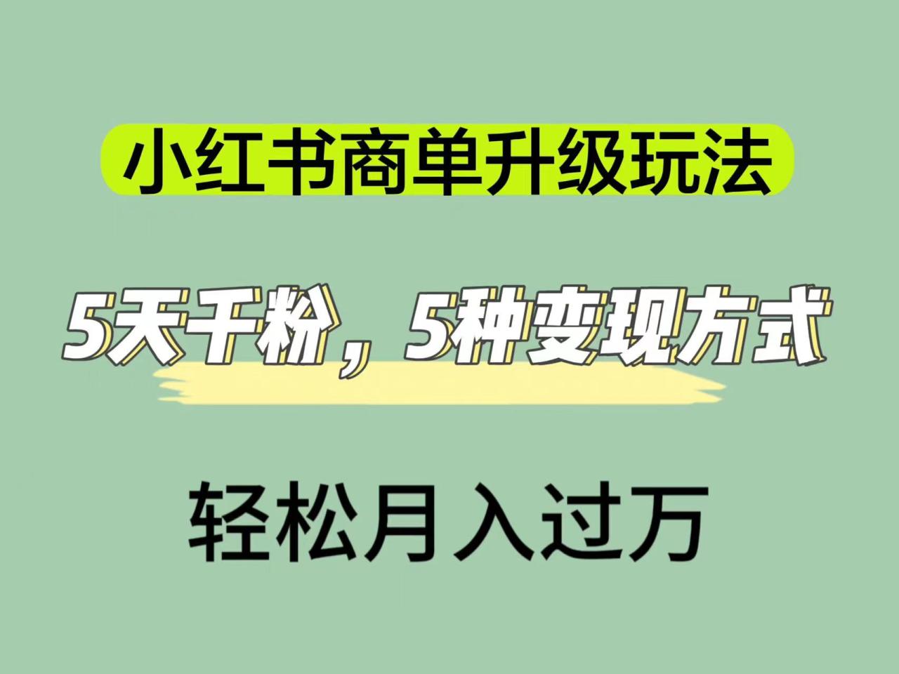 【副业项目7497期】小红书商单升级玩法，5天千粉，5种变现渠道，轻松月入1万+-行行副业