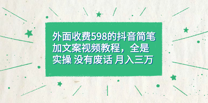 【副业项目7528期】外面收费598抖音简笔加文案教程，全是实操 没有废话 月入三万（教程+资料）-行行副业