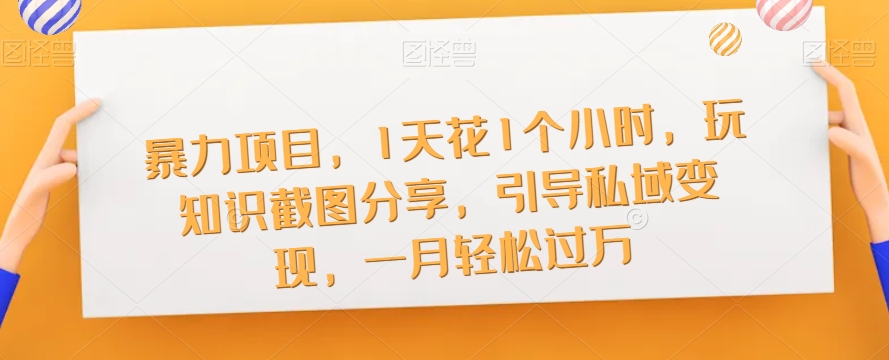 【副业项目7544期】暴力项目，1天花1个小时，玩知识截图分享，引导私域变现，一月轻松过万【截图】-行行副业