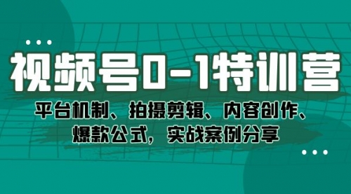 【副业项目7596期】视频号0-1特训营：平台机制、拍摄剪辑、内容创作、爆款公式，实战案例分享-行行副业