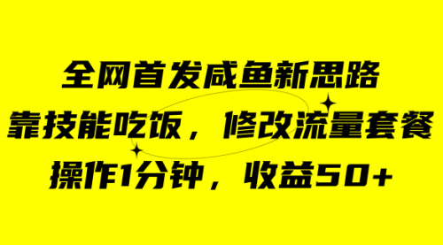 【副业项目7720期】咸鱼冷门新玩法，靠“技能吃饭”，修改流量套餐，操作1分钟，收益50+-行行副业