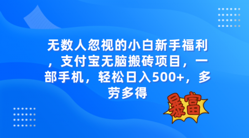 【副业项目8111期】无数人忽视的项目，支付宝无脑搬砖项目，一部手机即可操作，轻松日入500+-行行副业