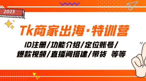 【副业项目8226期】Tk商家出海·特训营：ID注册/功能介绍/定位账号/爆款视频/直播间搭建/带货-行行副业