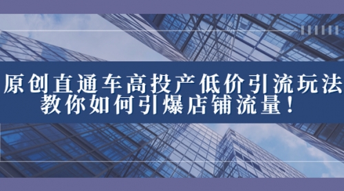 【副业项目8402期】2023直通车高投产低价引流玩法，教你如何引爆店铺流量！-行行副业