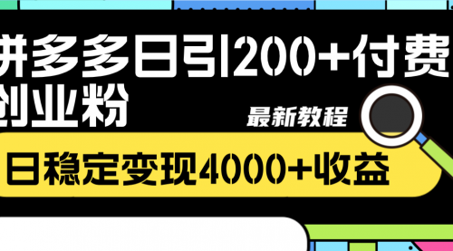 【副业项目8456期】拼多多日引200+付费创业粉，日稳定变现4000+-行行副业