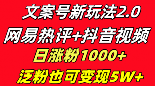 【副业项目8628期】文案号新玩法 网易热评+抖音文案 一天涨粉1000+-行行副业