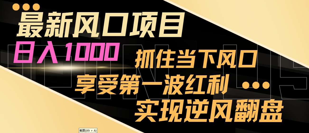 【副业8650期】最新风口项目，日入过千，抓住当下风口，享受第一波红利，实现逆风翻盘-行行副业