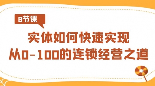 【副业8986期】实体·如何快速实现从0-100的连锁经营之道（8节视频课）-行行副业