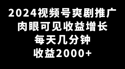 【副业9031期】2024视频号爽剧推广，肉眼可见的收益增长，每天几分钟收益2000+-行行副业