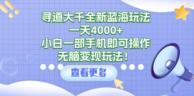 寻道大千全新蓝海玩法，一天4000+，小白一部手机即可操作，无脑变现玩法！-行行副业