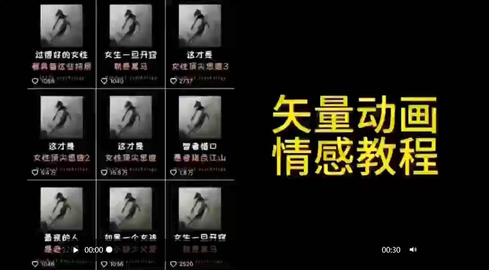矢量动画情感教程：高点赞涨粉，适合情感、思维、创业教育等赛道-行行副业