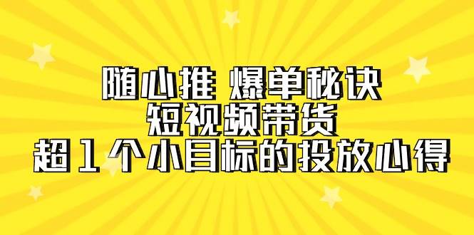 随心推 爆单秘诀，短视频带货-超1个小目标的投放心得（7节视频课）-行行副业