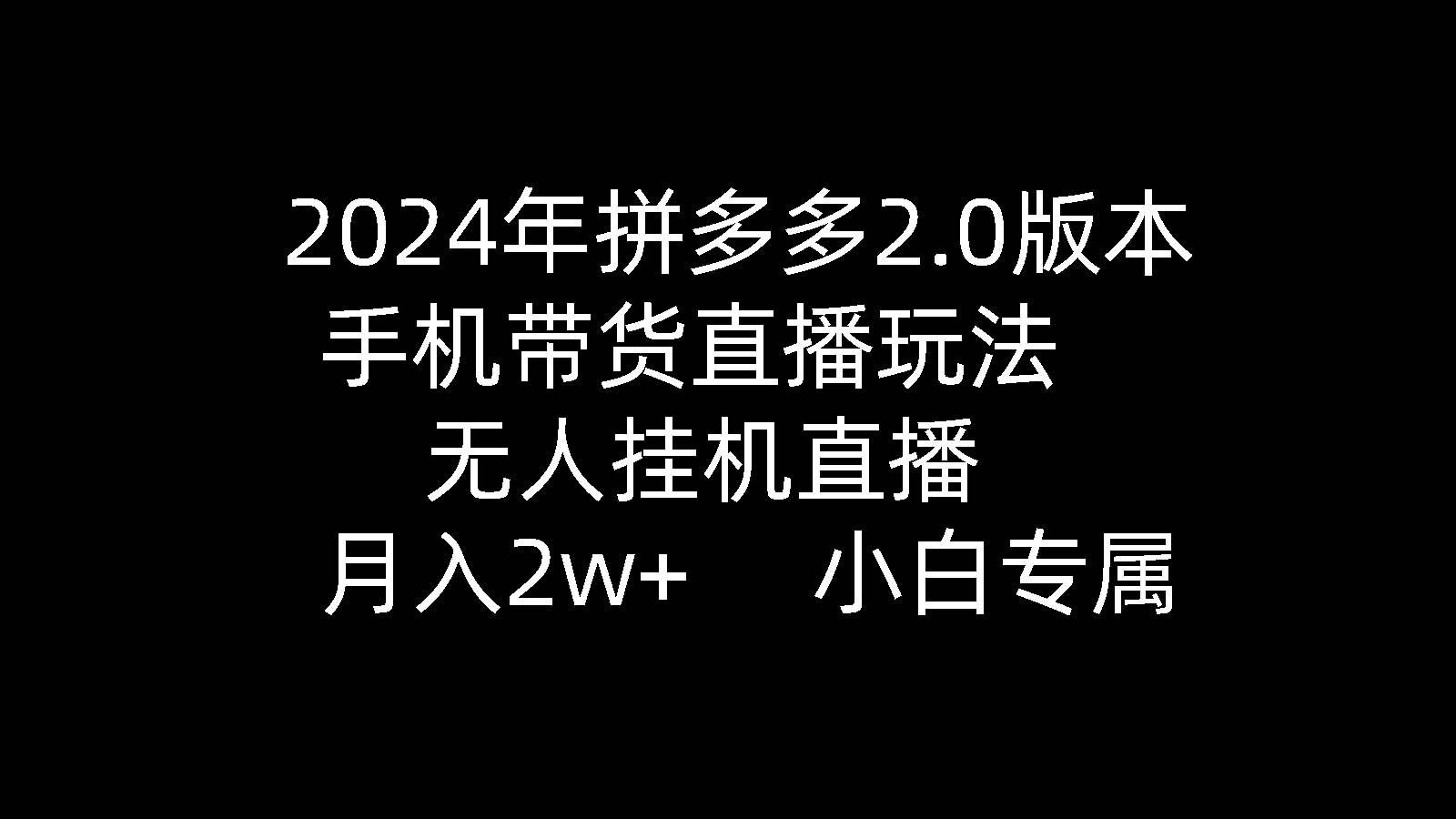 2024年拼多多2.0版本，手机带货直播玩法，无人挂机直播， 月入2w+， 小…-行行副业