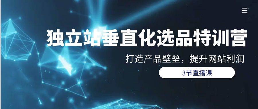 独立站-垂直化选品训练营，打造产品壁垒，提升网站利润（3节直播课）-行行副业