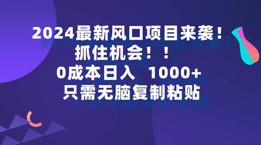 2024最新风口项目来袭，抓住机会，0成本一部手机日入1000+，只需无脑复…-行行副业