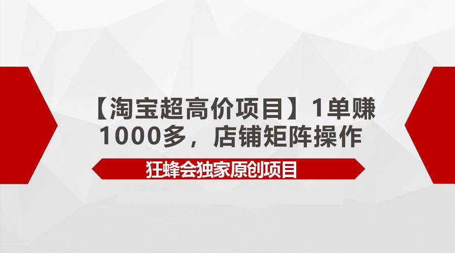【淘宝超高价项目】1单赚1000多，店铺矩阵操作-行行副业