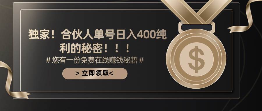 合伙人广告撸金最新玩法，每天单号400纯利-行行副业