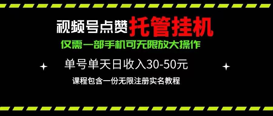 视频号点赞托管挂机，单号单天利润30~50，一部手机无限放大（附带无限…-行行副业