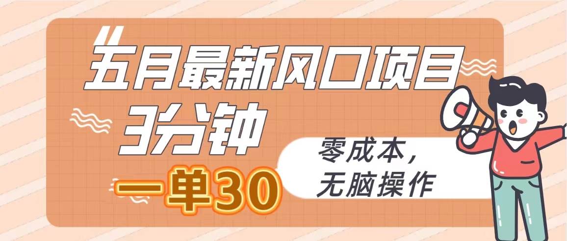 五月最新风口项目，3分钟一单30，零成本，无脑操作-行行副业