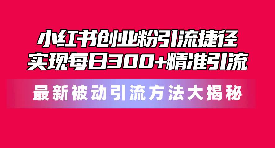小红书创业粉引流捷径！最新被动引流方法大揭秘，实现每日300+精准引流-行行副业
