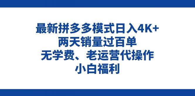 拼多多最新模式日入4K+两天销量过百单，无学费、老运营代操作、小白福利-行行副业