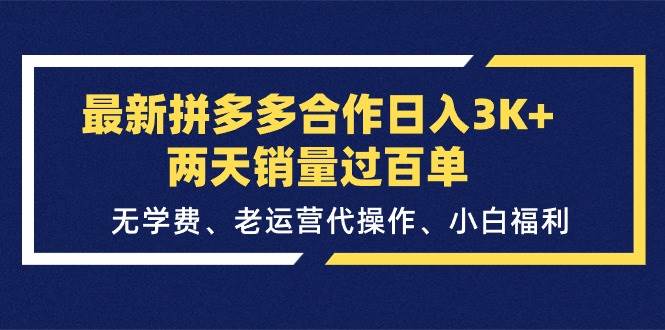 最新拼多多合作日入3K+两天销量过百单，无学费、老运营代操作、小白福利-行行副业