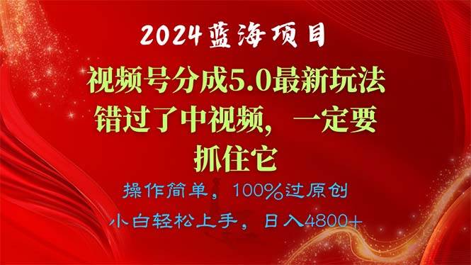 2024蓝海项目，视频号分成计划5.0最新玩法，错过了中视频，一定要抓住…-行行副业