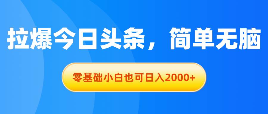 拉爆今日头条，简单无脑，零基础小白也可日入2000+-行行副业