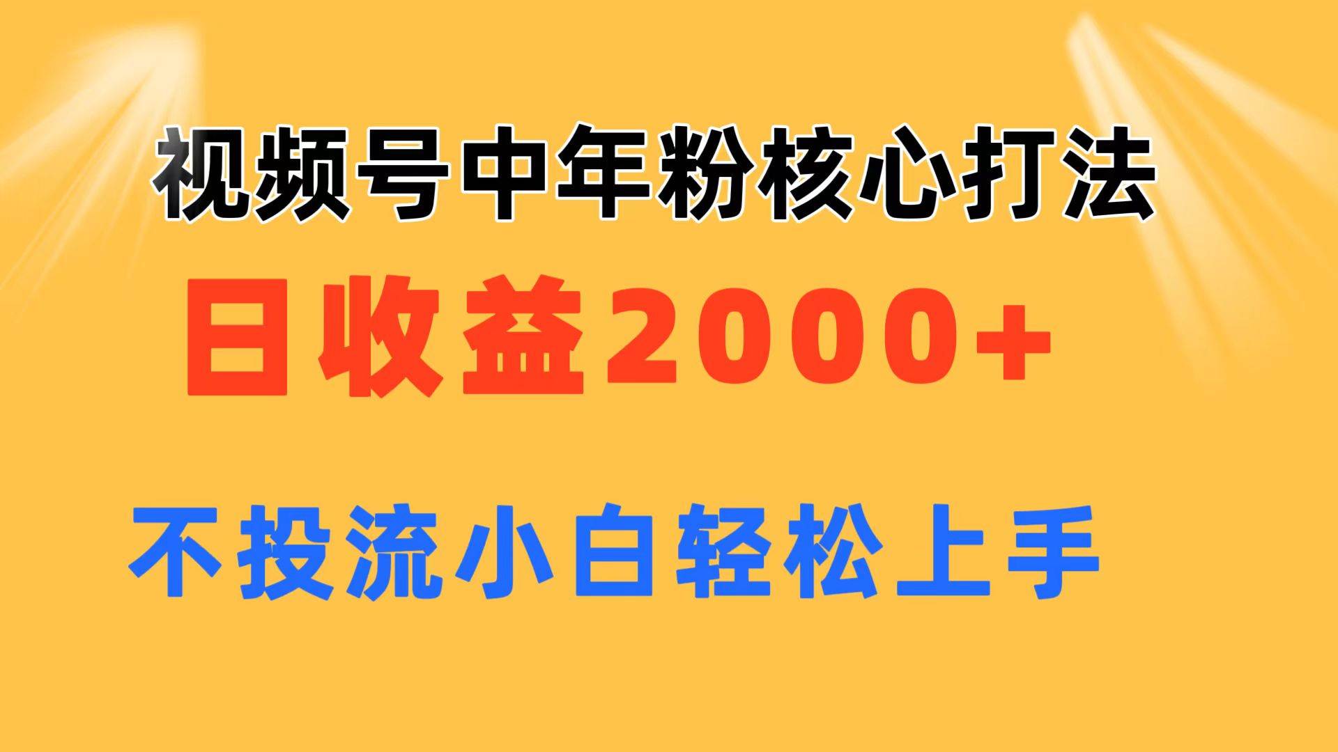 视频号中年粉核心玩法 日收益2000+ 不投流小白轻松上手-行行副业