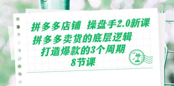 拼多多店铺 操盘手2.0新课，拼多多卖货的底层逻辑，打造爆款的3个周期-8节-行行副业