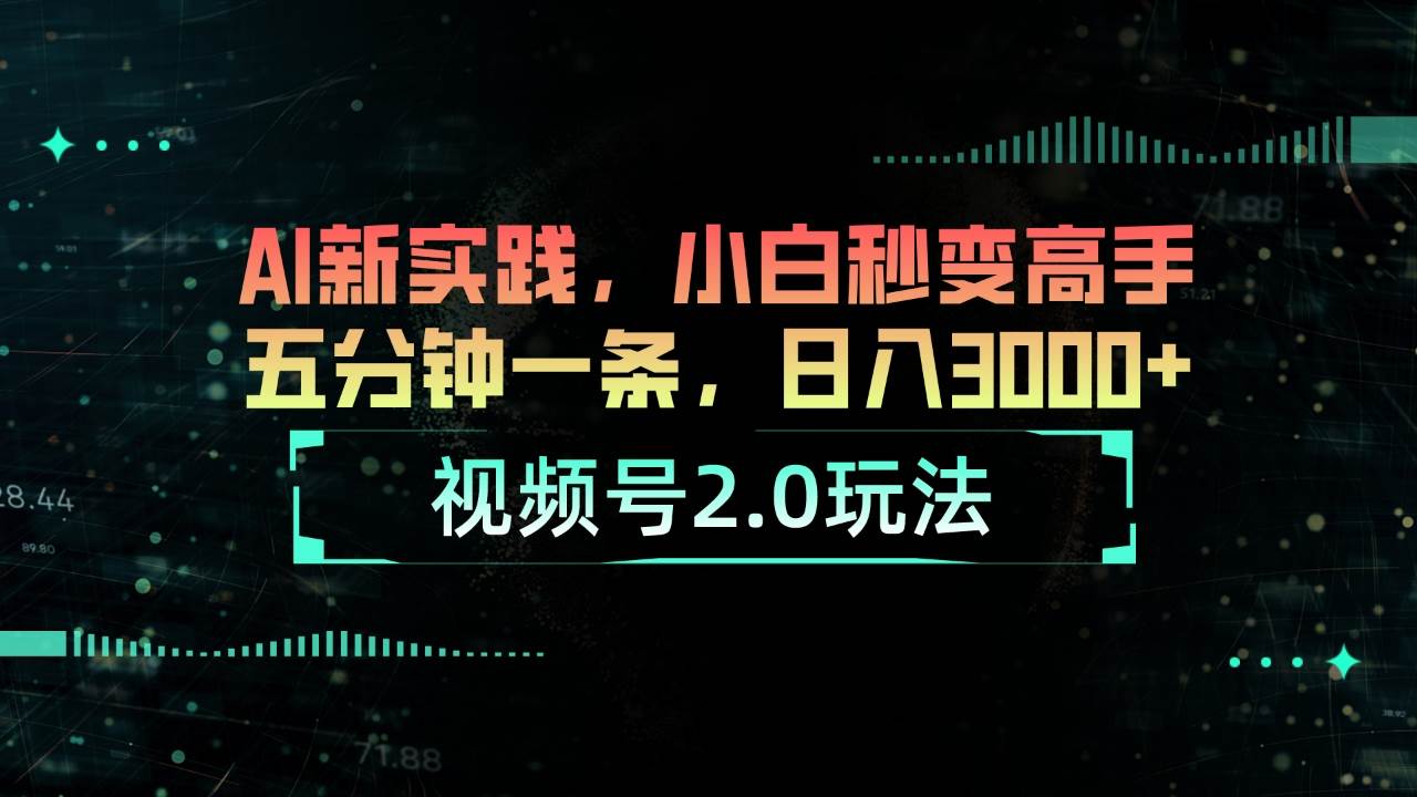 视频号2.0玩法 AI新实践，小白秒变高手五分钟一条，日入3000+-行行副业