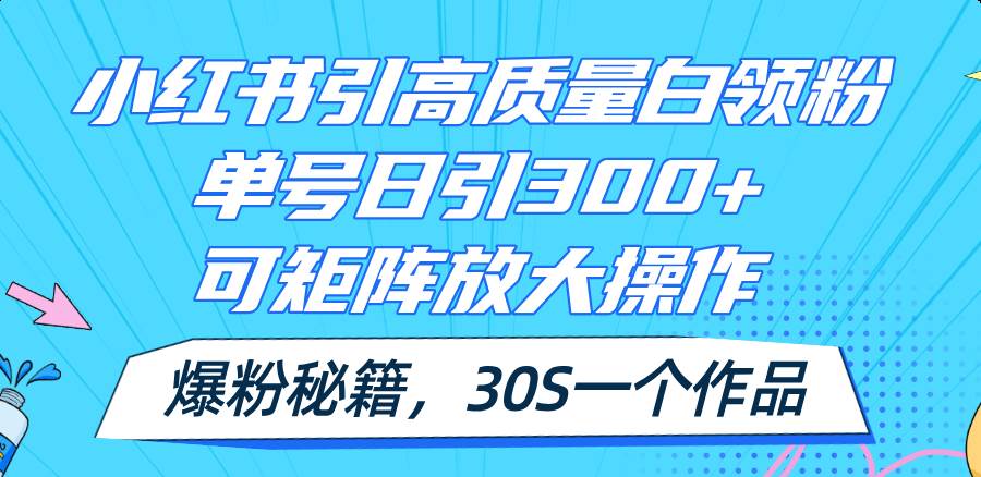 小红书引高质量白领粉，单号日引300+，可放大操作，爆粉秘籍！30s一个作品-行行副业