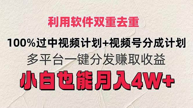 利用软件双重去重，100%过中视频+视频号分成计划小白也可以月入4W+-行行副业