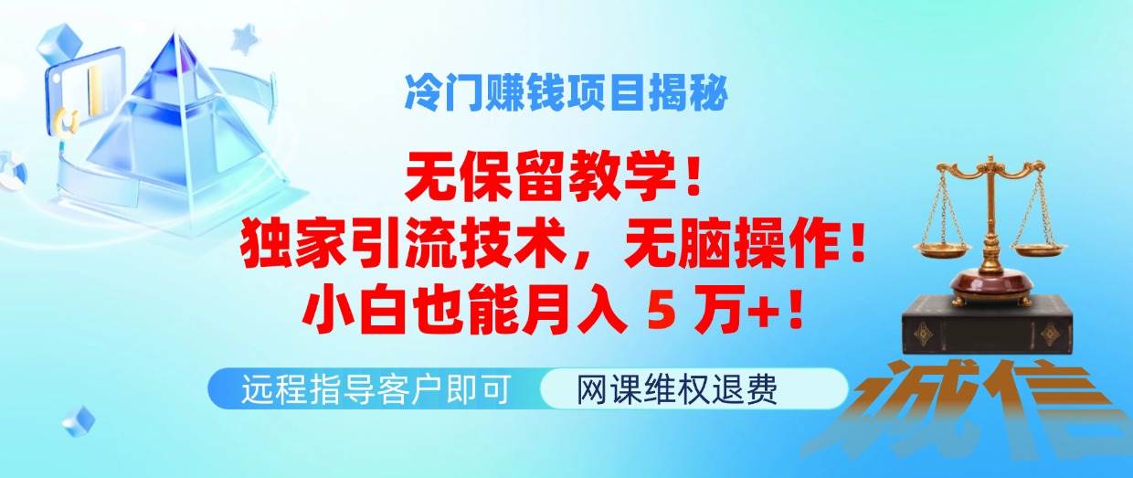 冷门赚钱项目无保留教学！独家引流技术，无脑操作！小白也能月入5万+！-行行副业