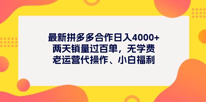 最新拼多多项目日入4000+两天销量过百单，无学费、老运营代操作、小白福利-行行副业