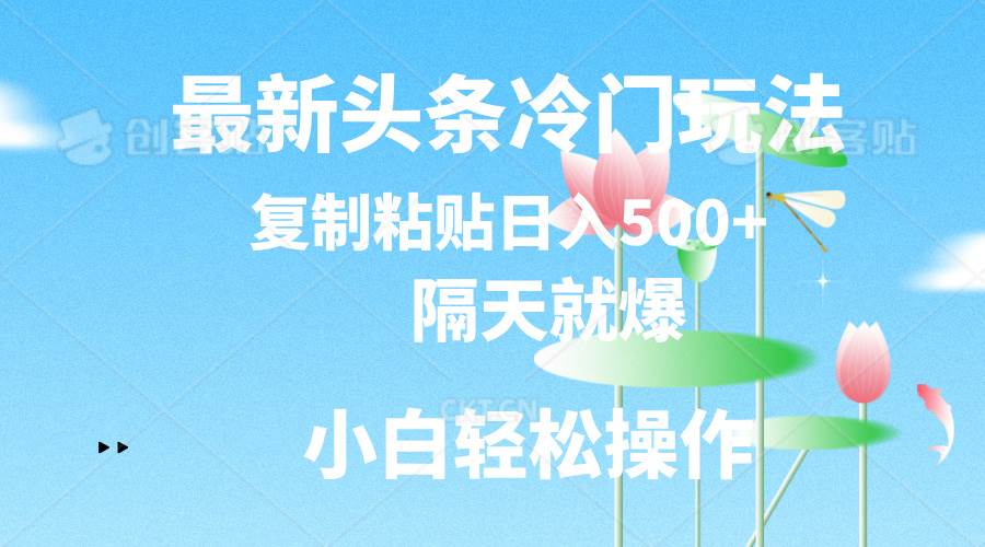 最新头条冷门玩法，隔天就爆，复制粘贴日入500+-行行副业