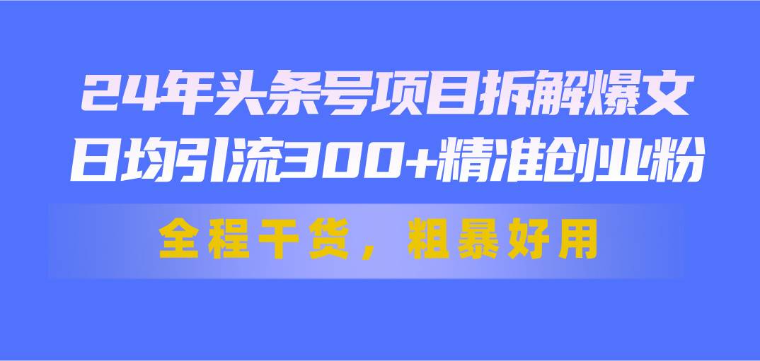 24年头条号项目拆解爆文，日均引流300+精准创业粉，全程干货，粗暴好用-行行副业