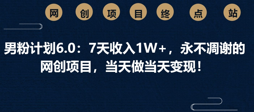 男粉计划6.0：7天收入1W+，永不凋谢的网创项目，当天做当天变现！-行行副业