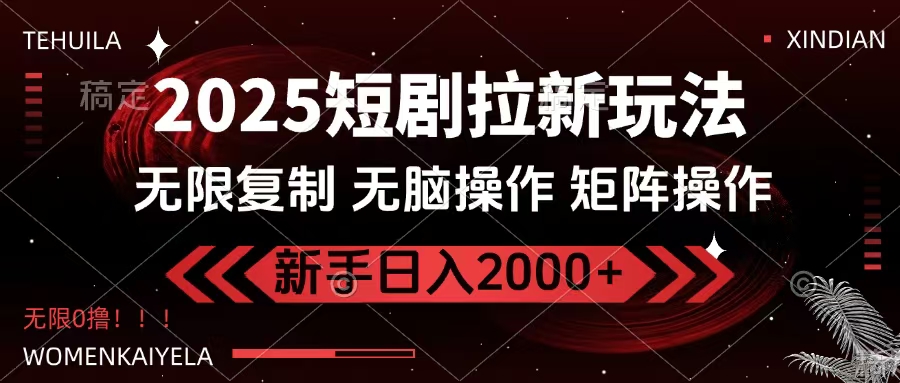 2025短剧拉新玩法，无需注册登录，无限0撸，无脑批量操作日入2000+-行行副业