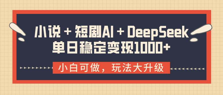 小说＋短剧AI＋DeepSeek结合变现，单日稳定变现1000+-行行副业