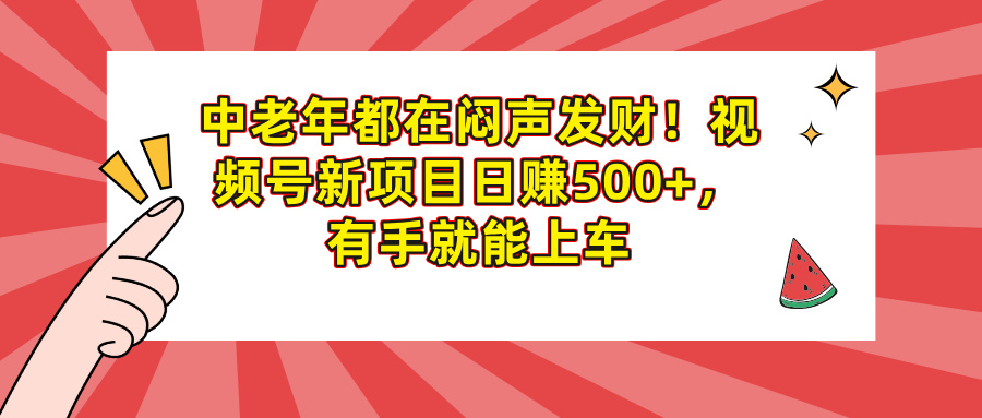 中老年都在闷声发财！视频号新项目日赚500+，有手就能上车-行行副业