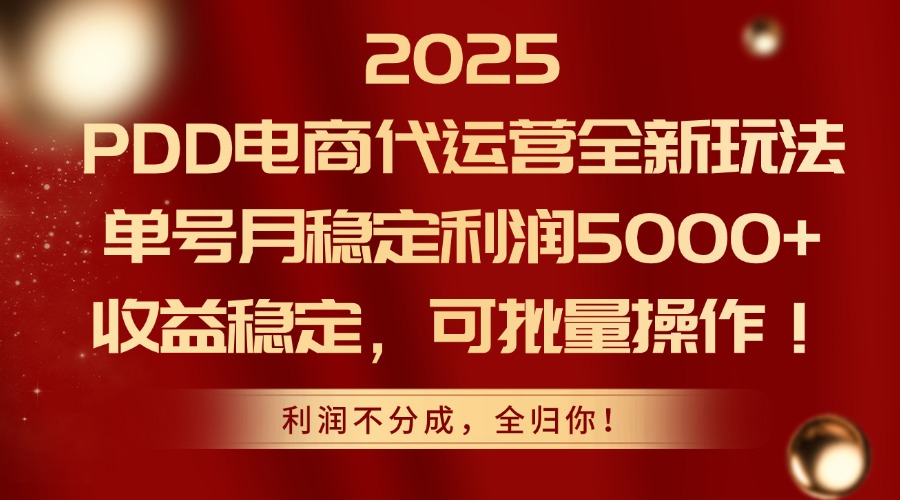 2025 PDD电商代运营全新玩法，单号月稳定利润5000+，收益稳定，可批量操作！-行行副业