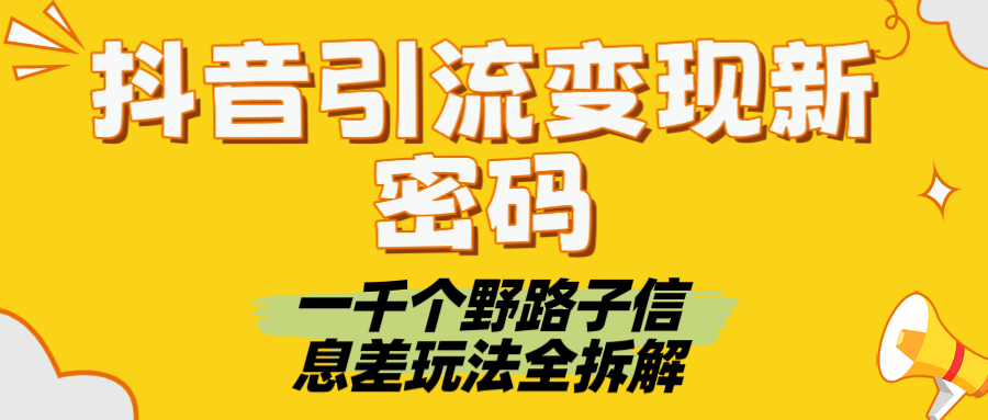 抖音引流变现新密码！一千个野路子信息差玩法全拆解-行行副业