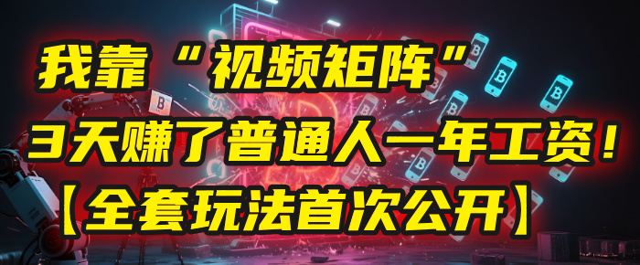 我靠“视频矩阵”，3天赚了普通人一年工资！【全套玩法首次公开】-行行副业