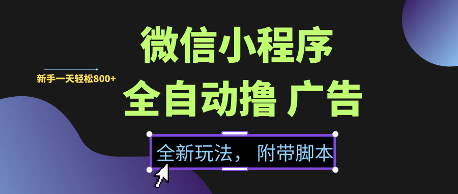 微信小程序挂机撸广告，全新玩法，新手一天轻松800+【附带脚本】-行行副业