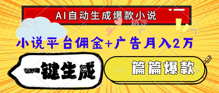 Ai自动生成网文爆款小说，一件生成小说大纲、故事情节，每篇都是爆款，小说平台佣金加广告月入2万-行行副业