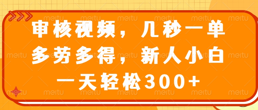 视频审核员，几秒一单，多劳多得，新人小白一天轻松300+-行行副业